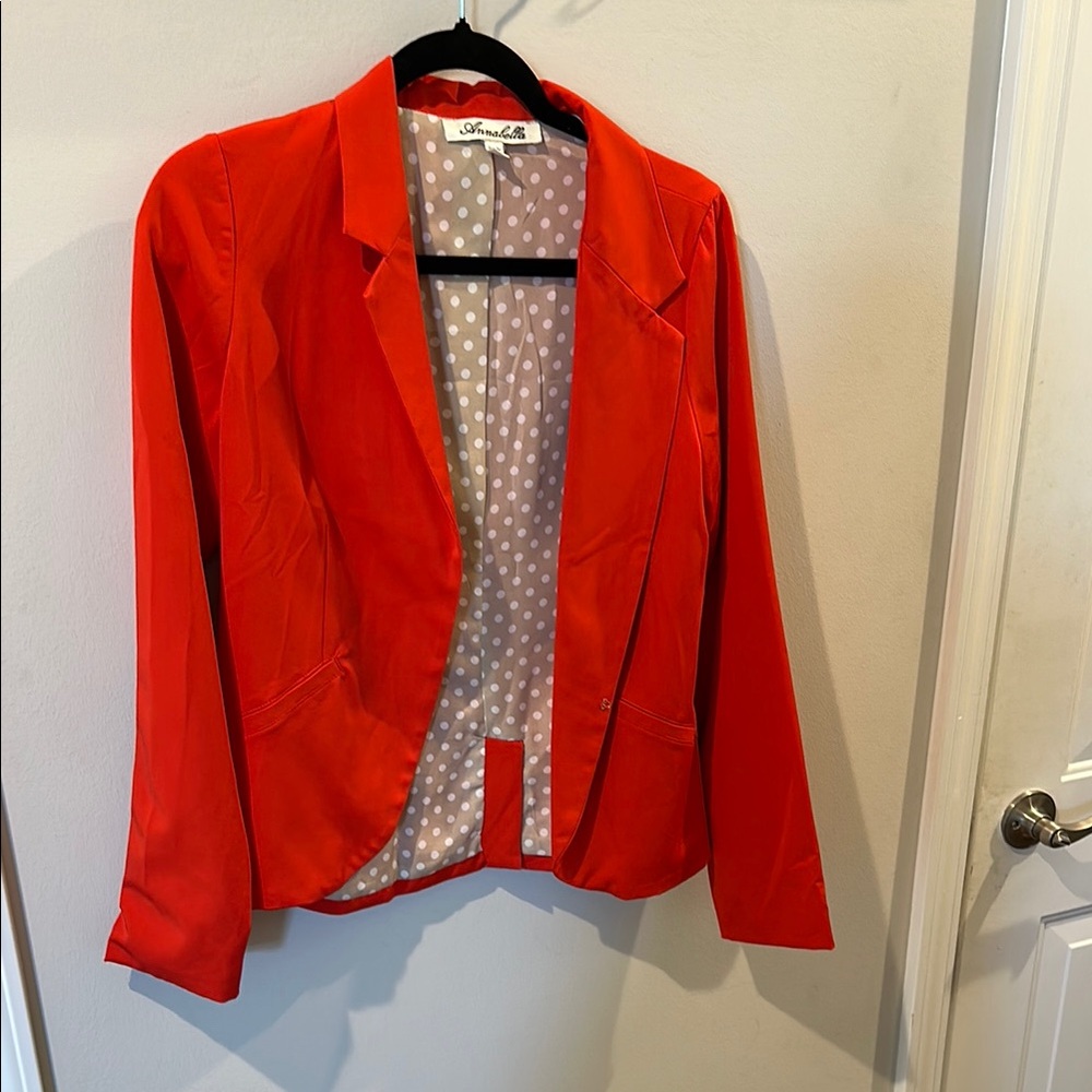 Annabella Red Tailored Blazer with Polka Dot Lining